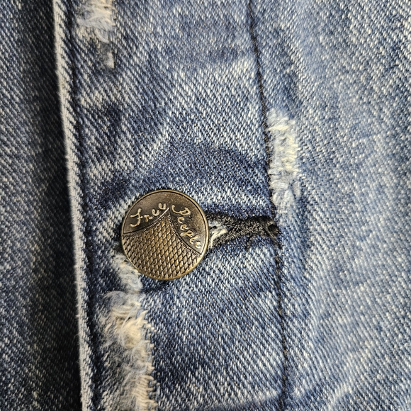 Free People Mixed Media Space Dye Knit Denim Jean Jacket Blue Size XS - Picture 9 of 9